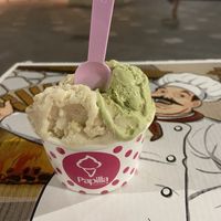 Green tea and almond gelato made with rice milk   at Papilla in Nice