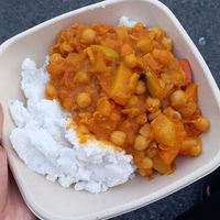chickpea/pumpkin curry with rice at the veganmania at Sattva Vegan in Vienna