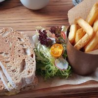 Vegan cheese and caramelized onion toastie at The Flying Boat Café & Deli in Isle Of Scilly