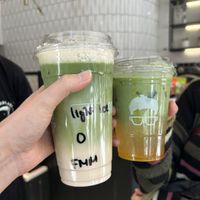 Full moon matcha and yuzu peach matcha at Gregory's Coffee - 6th Ave in New York City