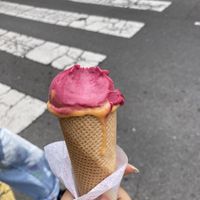 Sorbete de frambuesa y mandarina  at Los Valencianos in Villaviciosa