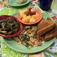 Tofu scramble and collard greens  at Flying Biscuit Cafe in Charlotte