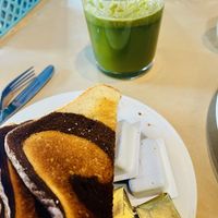 Rye toast and the veggie juice    at Three Little Birds Cafe in Charleston