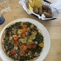 Vegan pizza and vegan spinach croquettes  at Taberna El Puente in Ronda