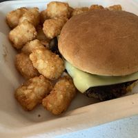 Wild Rice burger with tater tots  at The Grumpy Goose in Duluth