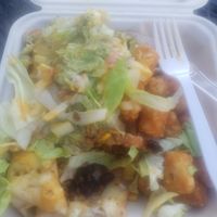 Very blurry photo of the chimichanga and tots at The Grumpy Goose in Duluth