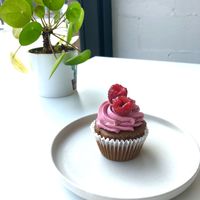 Raspberry cupcake  at Vegateau in Montreal