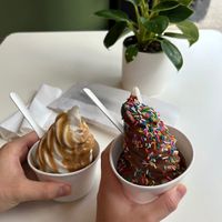 Coconut soft serve ice cream: Caramel + chocolate & sprinkles at Vegateau in Montreal