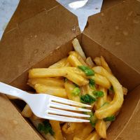 Cheese fries! at Soulfully Vegan in Middletown