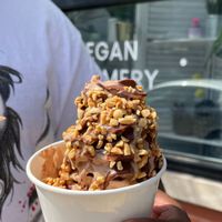 Remnants of my husband’s Candy bar sundae !  at Vaca's Creamery in Chicago