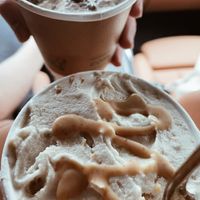Vanilla + peanut butter shell shake & vanilla /chocolate swirl + chocolate shell shake  at Vaca's Creamery in Chicago