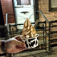 Vanilla soft serve with marshmallows and miso caramel at Vaca's Creamery in Chicago