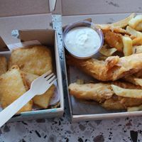 battered banana blossom and battered tofu - vegan   at Beach Buoys in Margate