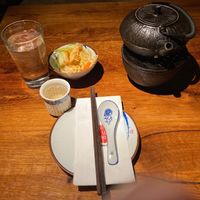 Complimentary tea and cabbage at Szechuan Mountain House in New York City