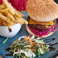 Falafel burger and fries at Moka  in Ardrossan