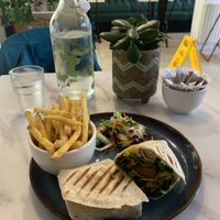 Vegan Chicken Caesar Wrap with Cajun fries  at Moka  in Ardrossan