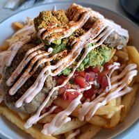 Loaded fries with added veggie haggis at Moka  in Ardrossan