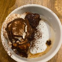 Salted caramel brownie with vanilla ice cream  at Purezza in Manchester