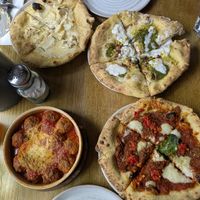 Sides: garlic sourdough, meatballs
Pizzas: pistachio, lasagna at Purezza in Manchester