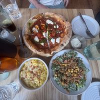 Lasagne pizza, caesar salad,& mac n cheese   at Purezza in Manchester