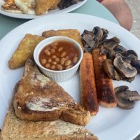 Vegan breakfast - vegetarian breakfast in back groundd  at Hugh Street Cafe in Isle Of Scilly
