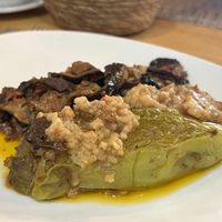Mixed stuffed peppers and aubergine   at Eni Traditional Food in Berat