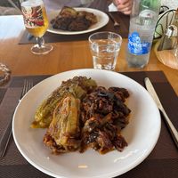 Stuffed pepper and eggplant (mix) - very yummy  at Eni Traditional Food in Berat