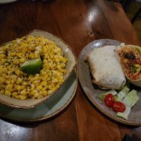 Vegan ginger cilantro garlic corn and vegan veggie burrito at Agave Mexican Restaurant in Lewes