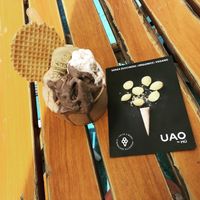 Pistachio, cookie dough and macadamia gelato  at UAO by Mú - Healthy Italian Gelato in Lisbon