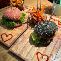 Colorful burgers   at Vegan Temple Bar in Amsterdam