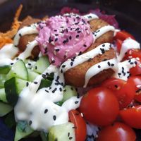 Falafel rainbow bowl at Vegan Temple Bar in Amsterdam