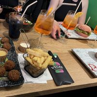 vegan bitterballen, fries, rainbow falafel bowl & 2 "chicken" burgers  at Vegan Temple Bar in Amsterdam
