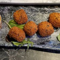 Bitterballen with a honey mustard sauce at Vegan Temple Bar in Amsterdam