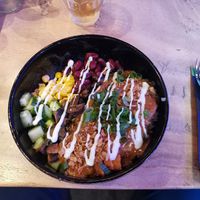 Ch*ken satay bowl at Vegan Temple Bar in Amsterdam