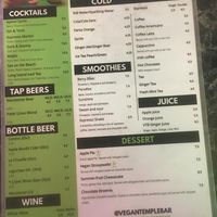 Drinks menu  at Vegan Temple Bar in Amsterdam