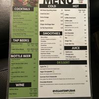 drink and dessert menu  at Vegan Temple Bar in Amsterdam