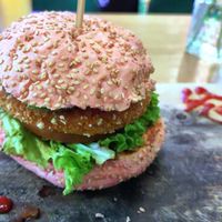 Avocado burger at Vegan Temple Bar in Amsterdam