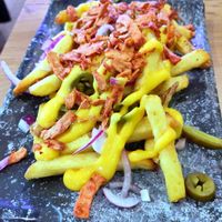 Cheesy b*con fries at Vegan Temple Bar in Amsterdam