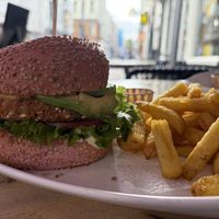 fried avocado burger   at Vegan Temple Bar in Amsterdam