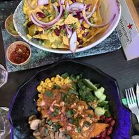 Nachos and chicken salad  at Vegan Temple Bar in Amsterdam