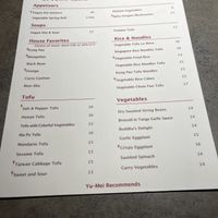 Vegan menu  at Uptown China Restaurant in Seattle