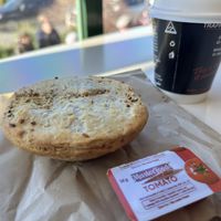 Veggie pie and coffee  at Trappers Bakery in Goulburn