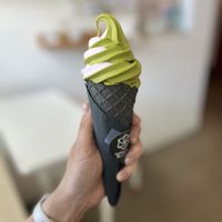 Ube and Matcha softie swirl  at Whisk Matcha Cafe in Vancouver