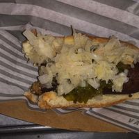 Vegan brat, customized (missing a bite, sorry!) at The Vanguard in Milwaukee