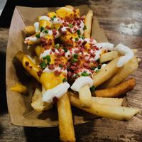 Loaded fries with fake baconn #Veganuary at The Vanguard in Milwaukee