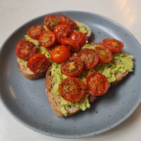 Avo and tomatoes on toast at Cherry Leaf Coffee House in Norwich
