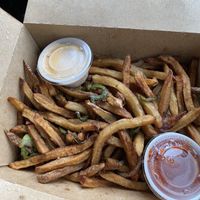 Jalepeño fries w/ chipotle ranch- must get the ranch!!!  at Laughing Seed Cafe in Asheville