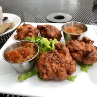 Pakoras w Punjabi sauce   at Laughing Seed Cafe in Asheville
