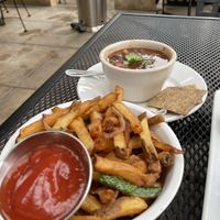 Jalapeño and onion fries   at Laughing Seed Cafe in Asheville