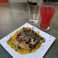 Pan-seared grit cake (v,gf) at Laughing Seed Cafe in Asheville